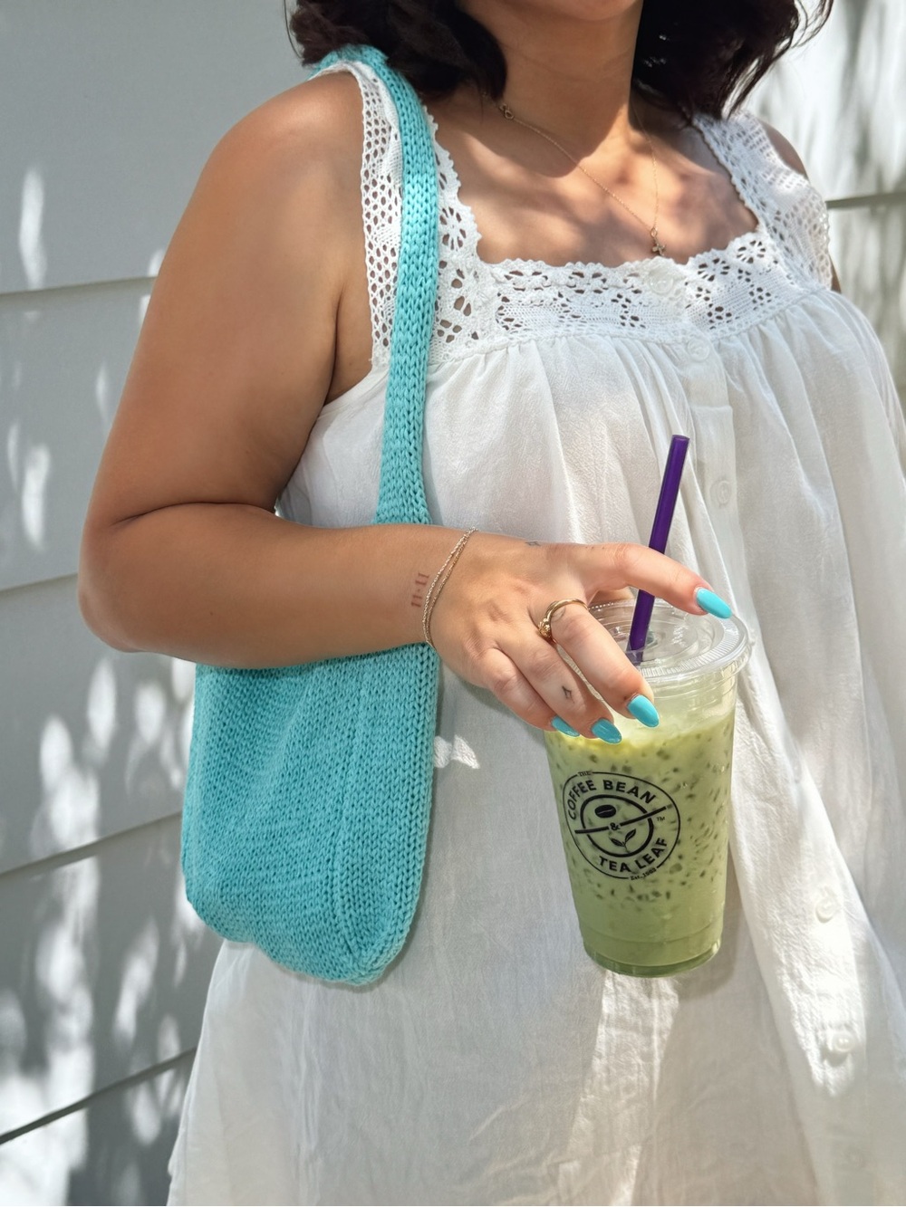 Knitted Mini Tote Bag in Teal